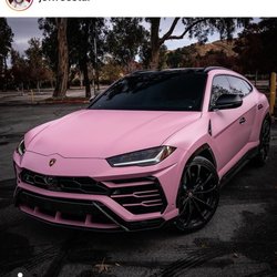 Photo of Sticker City - Sherman Oaks, CA, US. Avery Satin BubbleGum Pink on Lamborghini Urus for Jeffree Star.