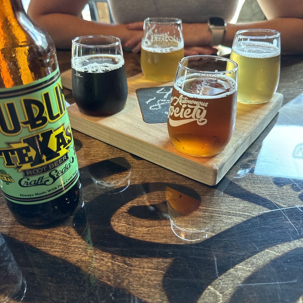 Beer flight and a root beer Beer flight and a root beer