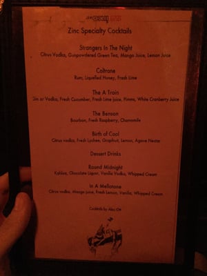 Menu photo 4 Zinc Bar New York, NY Menu photo 4 Zinc Bar New York, NY