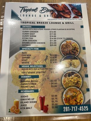 Menu photo 1 Tropical Breeze Lounge & Grill Houston, TX