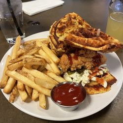 TJ's Restaurant & Drinkery - Chicken & Waffle Sandwich