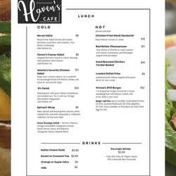 Haven's Cafe - Lunch Menu