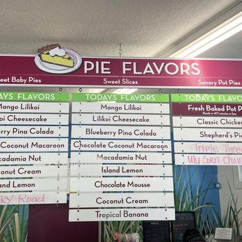 The Right Slice - Pie Flavors as of 11/15/2024 - Desserts Near Me - Kalaheo, Hawaii
