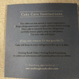 Care instructions provided with the cake Care instructions provided with the cake