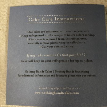 Nothing Bundt Cakes - Care instructions provided with the cake - Bakeries Near Me - Miamisburg, Ohio Nothing Bundt Cakes - Care instructions provided with the cake - Bakeries Near Me - Miamisburg, Ohio
