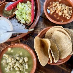 Santo Pozole - Red and green pozole with chicken