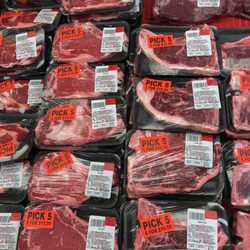 Kingsland Meats - Great deal on rib eye, t bone, NY strip, ground beef, pork ribs and chops. Pick 5 items for $20. No thick cuts found here but still a deal.