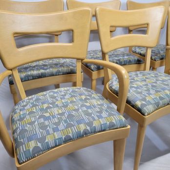 Obsolete Goods Vintage - 2 of these were brown! Refinish and reupholster to clients fabric, which was awesome. - Furniture Repair Near Me Obsolete Goods Vintage - 2 of these were brown! Refinish and reupholster to clients fabric, which was awesome. - Furniture Repair Near Me