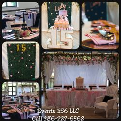 Events 356 - Quinceanera Paris Garden wonderland. Pink, white and black. Green hedge box backdrop, numbered table queen ann and throne type chairs