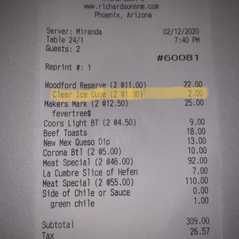 Richardson's - They charge for ice???? - New Mexican Cuisine Near Me - Phoenix, Arizona Richardson's - They charge for ice???? - New Mexican Cuisine Near Me - Phoenix, Arizona