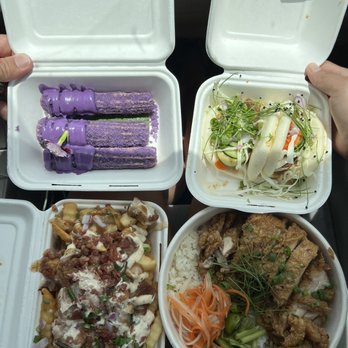 Minasa  - Lechon fries, fried chicken bowl with calamansi glaze, longganisa bao bun, and ube churros - Filipino Near Me - Waipahu, Hawaii