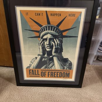 Frame & Art Dept - Signed Shepard Fairey "Fall of Freedom" print - Framing Near Me - Hermosa Beach, California Frame & Art Dept - Signed Shepard Fairey "Fall of Freedom" print - Framing Near Me - Hermosa Beach, California
