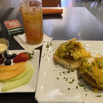 Mango Mangeaux - Chesapeake Benedict with fruit plate and mango dip - New American Near Me - Hampton, Virginia Mango Mangeaux - Chesapeake Benedict with fruit plate and mango dip - New American Near Me - Hampton, Virginia