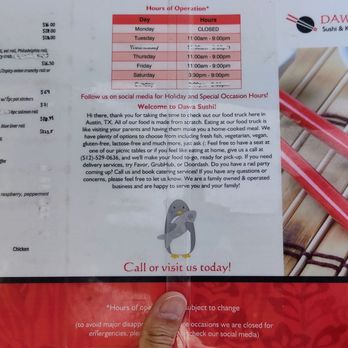 Dawa Sushi - Menu as of 04.11.2025 - Food Trucks Near Me - Austin, Texas