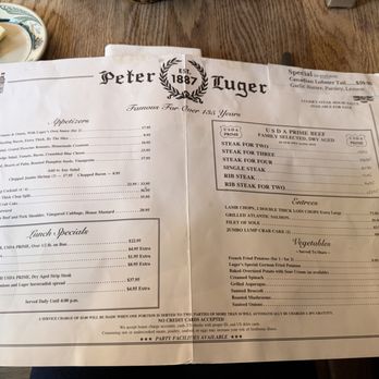Peter Luger - menu - Steakhouses Near Me - Brooklyn, New York