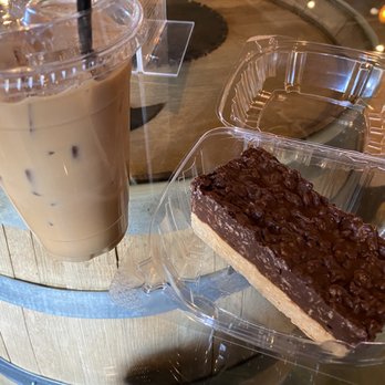 Sawdust Coffee and Dessert Bar - My iced latte and peanut butter rice crispy bar. - Cafes Near Me - Sturbridge, Massachusetts