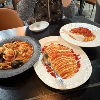 Cutting Board - 47.Omurice & 45.Seafood Creamy Rice & 27.Seafood Fra Diavolo - Asian Fusion Near Me - Houston, Texas Cutting Board - 47.Omurice & 45.Seafood Creamy Rice & 27.Seafood Fra Diavolo - Asian Fusion Near Me - Houston, Texas