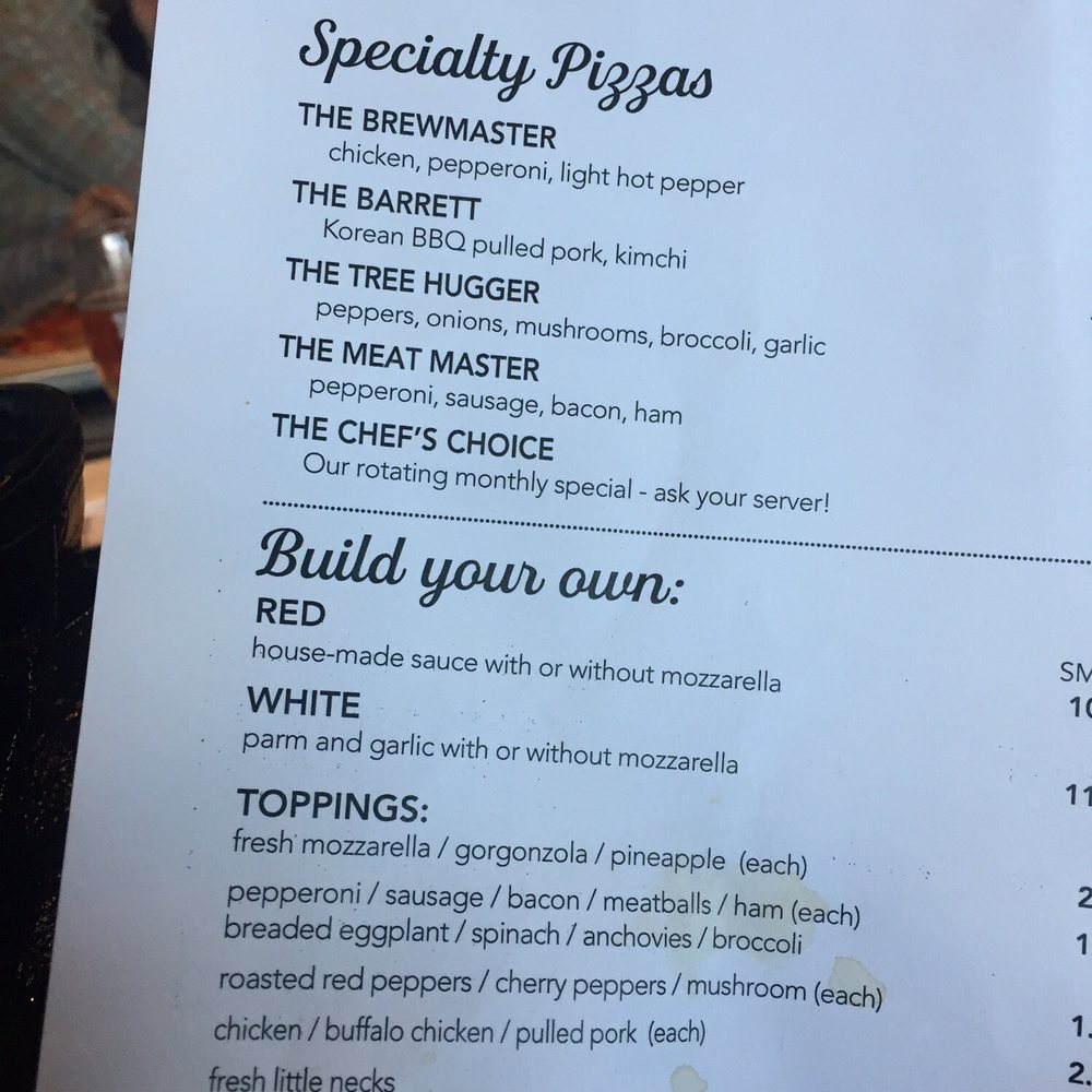 Brewport - Pizza menu!  Simple yet delicious. - Pizza Near Me - Bridgeport, Connecticut