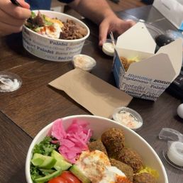 Mediterranean bowls with falafel and beef/lamb and a side of falafel. Mediterranean bowls with falafel and beef/lamb and a side of falafel.