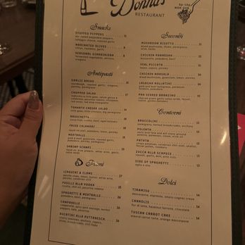 Donna's - Menu as of 08/2024 - Italian Near Me - Los Angeles, California