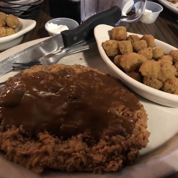 Colton's Steak House & Grill - Country Fried Steak w/ mushroom gravy with fried okra - Steakhouses Near Me - Springfield, Missouri Colton's Steak House & Grill - Country Fried Steak w/ mushroom gravy with fried okra - Steakhouses Near Me - Springfield, Missouri
