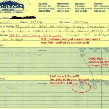 Horizon Services - Check out their bill - And they did absolutely nothing.  They "looked at it"... - Plumbing Near Me - Wilmington, Delaware