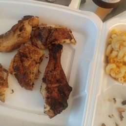 This is the large size jerk chicken. $2 upcharge, next to the drumstick is four pieces made from cutting up ONE chicken thigh.