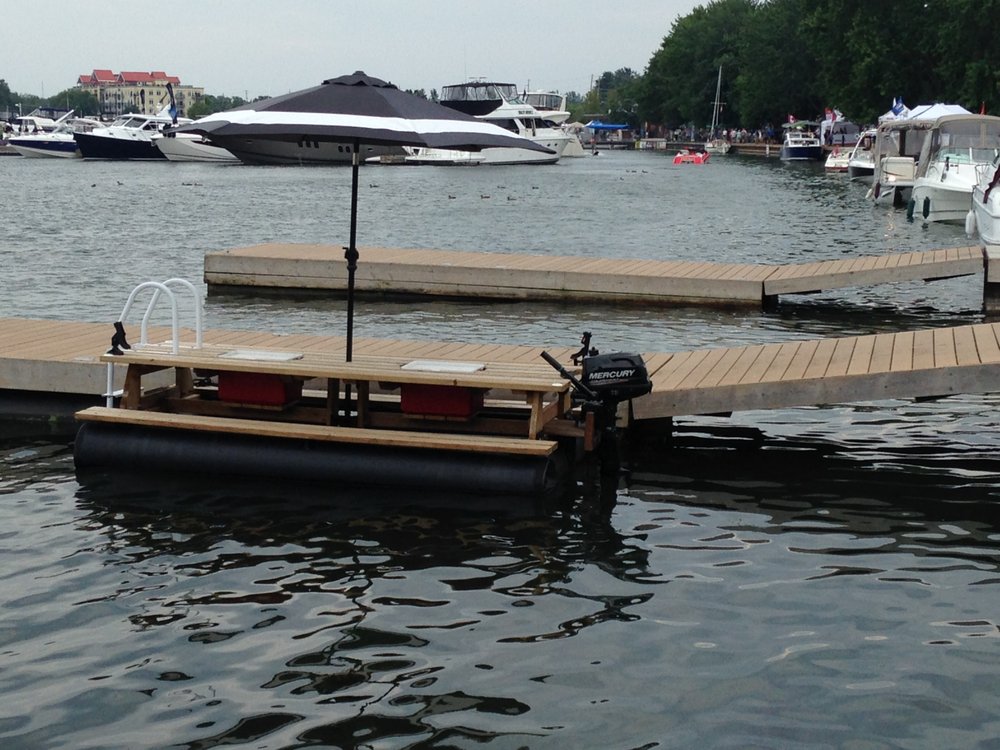 Motorized Floating Picnic Table With Coolers And Umbrella Yelp Motorized Floating Picnic Table With