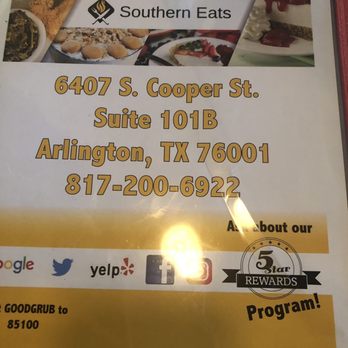 Southern Eats - Cover of Menu - Southern Near Me - Arlington, Texas