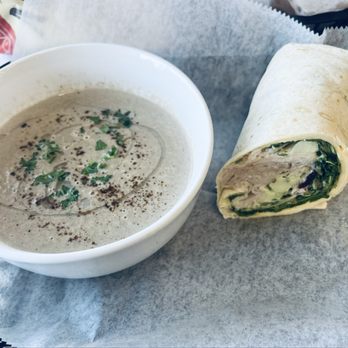 Cafe on the DL - Wild mushroom soup with a turkey wrap and salad. Trifecta - Sandwiches Near Me - Laurel Springs, New Jersey