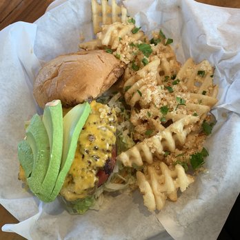 Skip's Kitchen - Original with avo and cheddar. Upgraded garlic and parm fries - Burgers Near Me - Carmichael, California