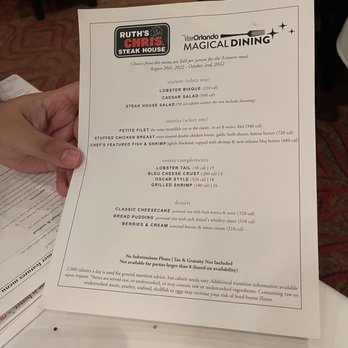 Ruth's Chris Steak House - Magical Dining Menu - Steakhouses Near Me - Orlando, Florida Ruth's Chris Steak House - Magical Dining Menu - Steakhouses Near Me - Orlando, Florida
