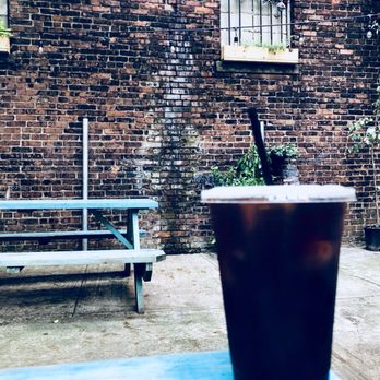 Brown Butter - Love the blue picnic tables on the back patio! Grab a BIG iced coffee and just chill out - Coffee & Tea Near Me - Brooklyn, New York