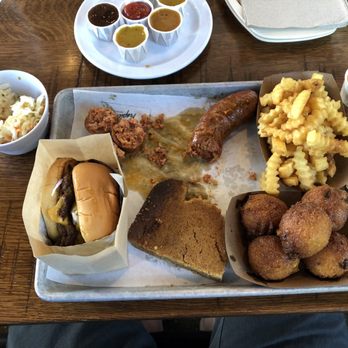 Tropical Smokehouse - Tiny burger, CORNBREAD, CAJUN GATOR SAUSAGE, CRINKLE FRIES, HOT & SWEET HUSHPUPPIES, CARIBBEAN SLAW - Barbeque Near Me - West Palm Beach, Florida Tropical Smokehouse - Tiny burger, CORNBREAD, CAJUN GATOR SAUSAGE, CRINKLE FRIES, HOT & SWEET HUSHPUPPIES, CARIBBEAN SLAW - Barbeque Near Me - West Palm Beach, Florida