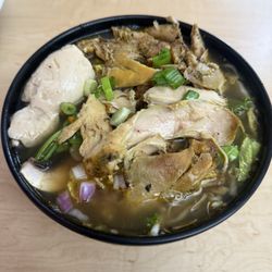 Build your own: Chicken broth, wheat noodles, chicken, and a variety of veggies and a soy egg.
