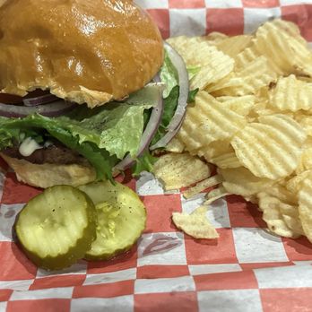 West Shore Elks Lodge - Bacon Cheeseburger with pickles and Chips - American Near Me - Camp Hill, Pennsylvania West Shore Elks Lodge - Bacon Cheeseburger with pickles and Chips - American Near Me - Camp Hill, Pennsylvania