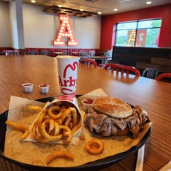 Arby's - $10 and change for double beef combo. Free drink refill and sauces.