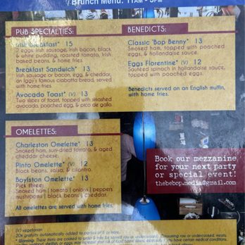 The Bebop - Brunch food menu. - Irish Pub Near Me - Boston, Massachusetts The Bebop - Brunch food menu. - Irish Pub Near Me - Boston, Massachusetts