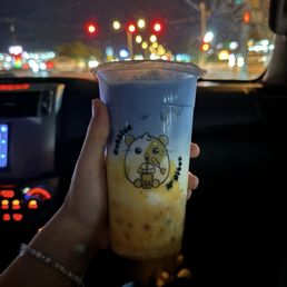 blue Passion Fruit Milk Tea, Rainbow Popping Boba blue Passion Fruit Milk Tea, Rainbow Popping Boba