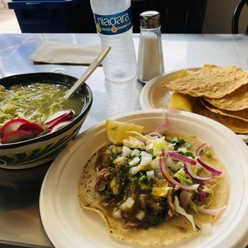 La Raza - Pozole Verde and carnitas taco on opening day!! Delicious and very satisfying. - Mexican Near Me - Ventura, California
