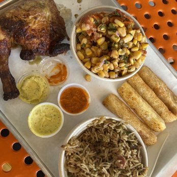 Chicken + Whiskey - 1/4 Chicken Dark, Roasted Corn Tomato, Arroz Chaufa, Yuca Fries - Peruvian Near Me - Columbia, Maryland Chicken + Whiskey - 1/4 Chicken Dark, Roasted Corn Tomato, Arroz Chaufa, Yuca Fries - Peruvian Near Me - Columbia, Maryland