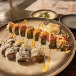 Yamachen's Sushi - Shrimp Tempura Roll Earthquake roll Edamame Spring roll
