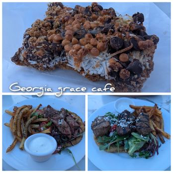 Georgia Grace Cafe - Dream bar (top), lamb (bottom left) and beef souvlaki (bottom right) - Modern European Near Me - Ellicott City, Maryland Georgia Grace Cafe - Dream bar (top), lamb (bottom left) and beef souvlaki (bottom right) - Modern European Near Me - Ellicott City, Maryland