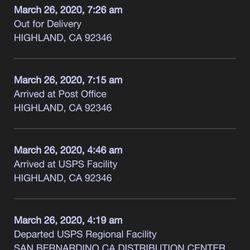 US Post Office - Tracking history