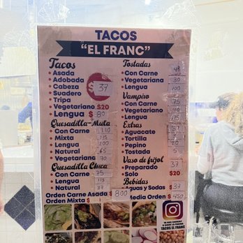 Tacos El Franc - Menu - Tacos Near Me - Tijuana, BCN Tacos El Franc - Menu - Tacos Near Me - Tijuana, BCN