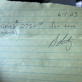 Scott's Tree & Stump Removal - Copy of notebook paper receipt - Tree Services Near Me - Erie, Pennsylvania Scott's Tree & Stump Removal - Copy of notebook paper receipt - Tree Services Near Me - Erie, Pennsylvania