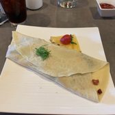 Photo of Moena Café - Honolulu, HI, United States. Ham, spinach, mushroom, tomato, mozzarella crepe