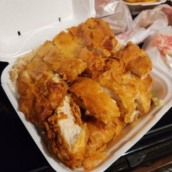 China Kitchen Express - Almond Chicken Combo. There are 2 full breaded chicken breast. The gravy has a mushroom base.