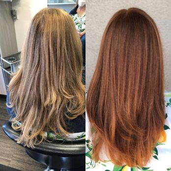 Rocket Science - Hair color before (left) and after (right). - Hair Salons Near Me - Laguna Hills, California Rocket Science - Hair color before (left) and after (right). - Hair Salons Near Me - Laguna Hills, California