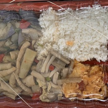 Bento Express - Popcorn chicken was packaged separately. Lotsa rice and 4 sides: eggplant slightly sweet, crunchy shoots, yummy mushrooms, and tomato&egg. - Taiwanese Near Me - Sunnyvale, California Bento Express - Popcorn chicken was packaged separately. Lotsa rice and 4 sides: eggplant slightly sweet, crunchy shoots, yummy mushrooms, and tomato&egg. - Taiwanese Near Me - Sunnyvale, California